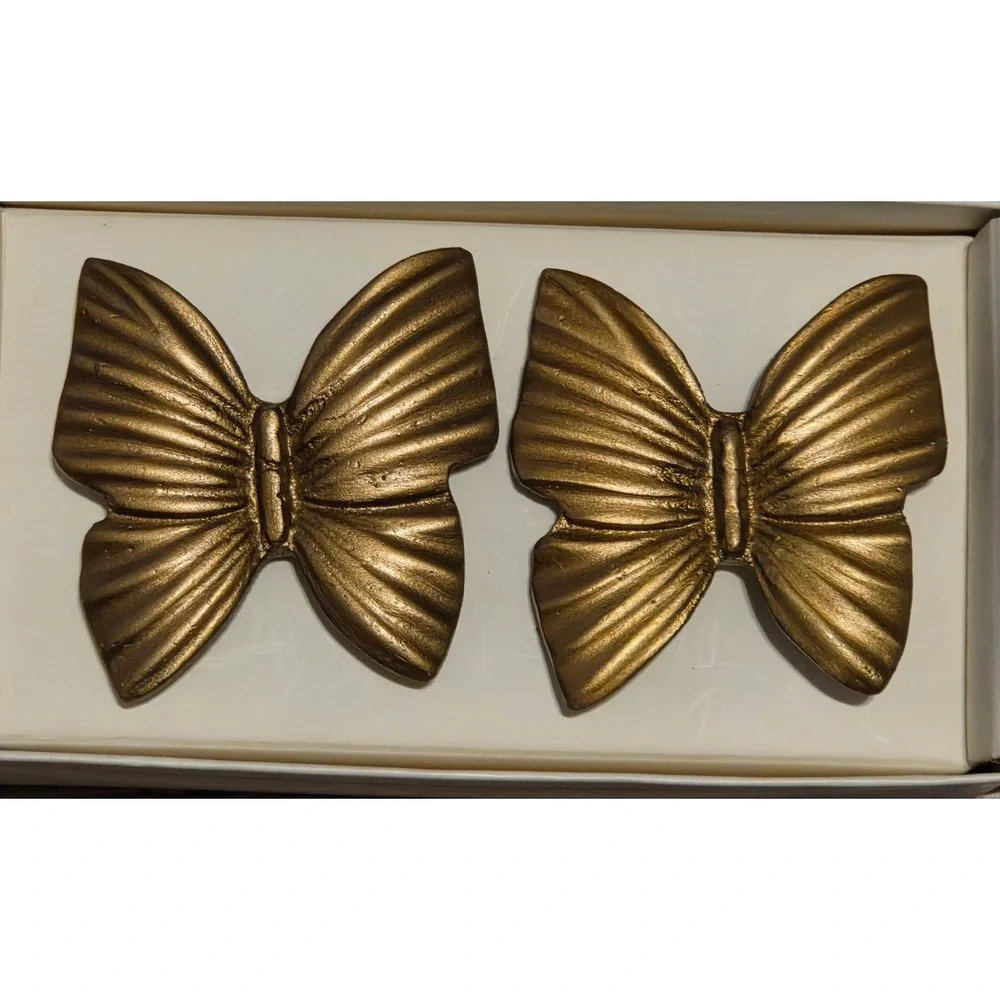 Pottery Barn Kids Gold Butterfly Finials Set of 2 Curtain Rod Ends New